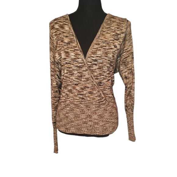 White House Black Market Beige Black Gray V Neck Sweater Small - Picture 2 of 4